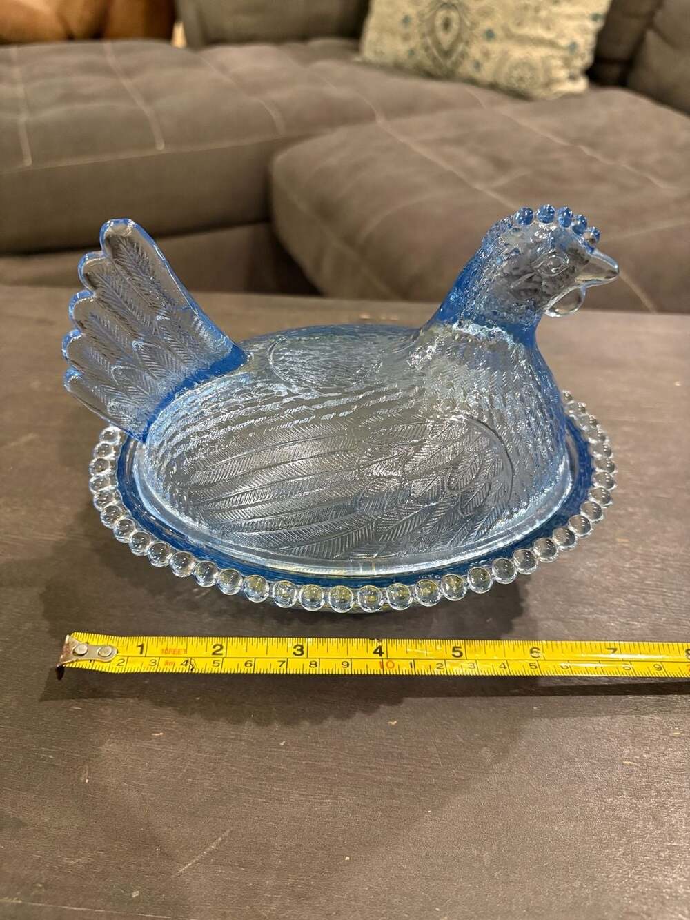 Indiana Glass Cornflower Blue Hen on Nest Candy Dish Beaded Rim